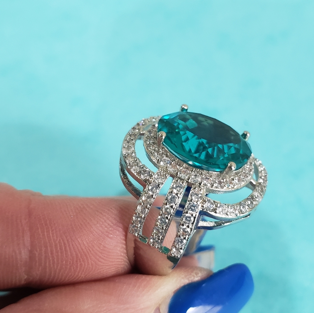 Gorgeous Large Blue Aquamarine 925 Silver RIng - Picture 4 of 9